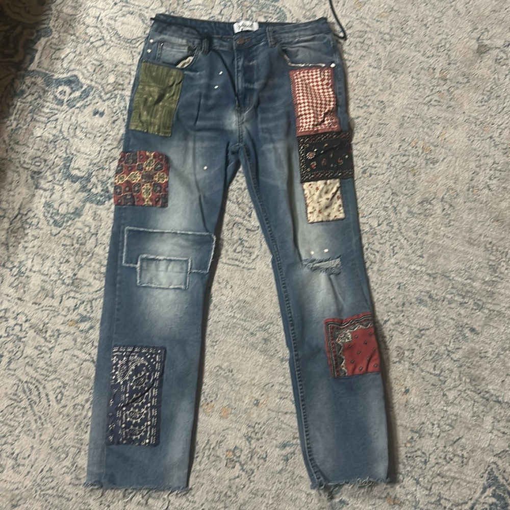 Profound Patchwork Distressed Straight Leg Medium… - image 2